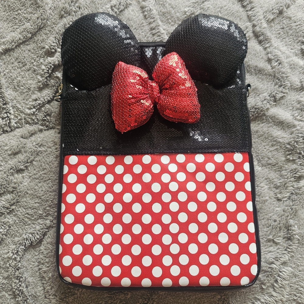 Minnie Mouse Disney Ipad/Tablet Bag Case red black sparkly Disney Parks NO Strap
